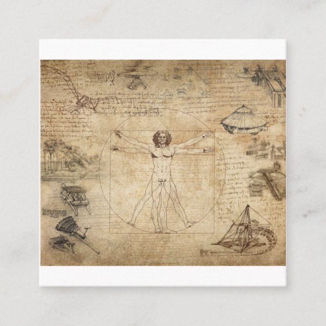 Tarjeta De Visita Cuadrada Leonardo Da Vinci El Hombre Vitruviano (Anverso)