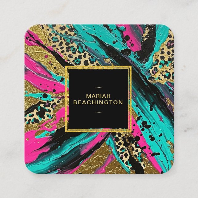 Tarjeta De Visita Cuadrada ** Leopard AP93 Resumen de Neon Gold de los animal (Anverso)