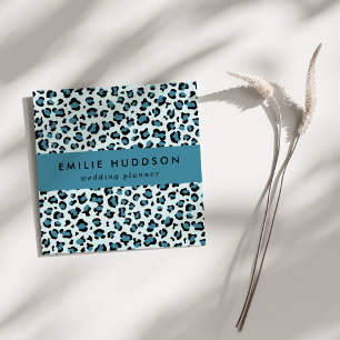 Tarjeta De Visita Cuadrada Leopard Print, Leopard Spots, Blue Leopard