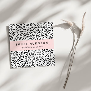 Tarjeta De Visita Cuadrada Leopard Print, Leopard Spots, Negro Y Blanco