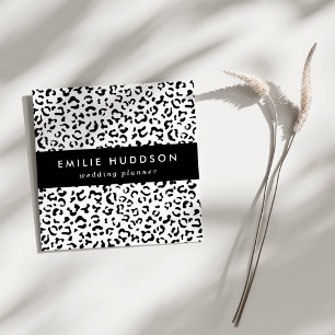 Tarjeta De Visita Cuadrada Leopard Print, Leopard Spots, Negro Y Blanco