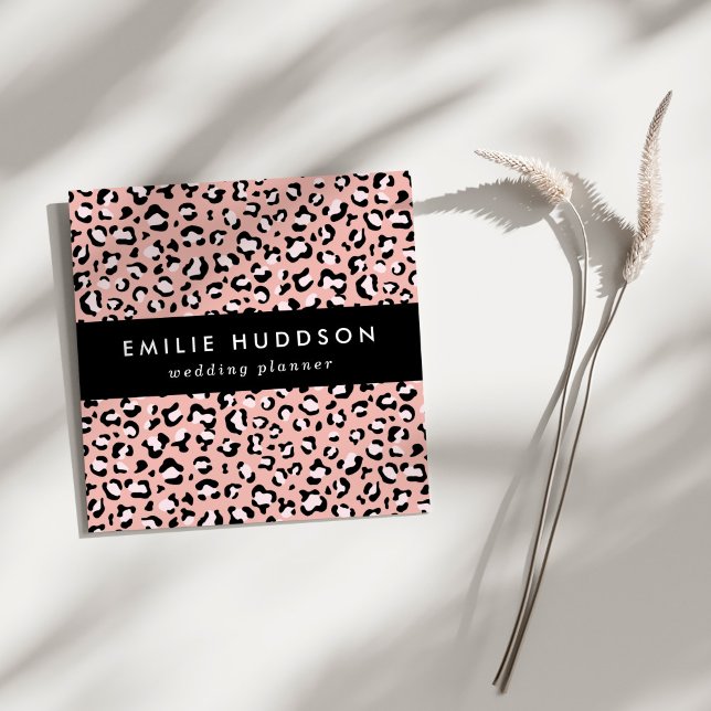 Tarjeta De Visita Cuadrada Leopard Print, Leopard Spots, Pink Leopard (Subido por el creador)