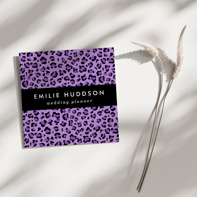 Tarjeta De Visita Cuadrada Leopard Print, Leopard Spots, Purple Leopard (Subido por el creador)