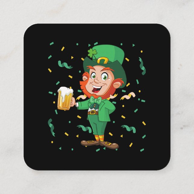 Tarjeta De Visita Cuadrada Leprechaun Beer Beer St. Patrick's Day (Reverso)