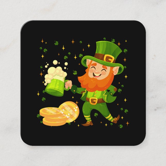 Tarjeta De Visita Cuadrada Leprechaun Beer Beer St. Patrick's Day (Anverso)