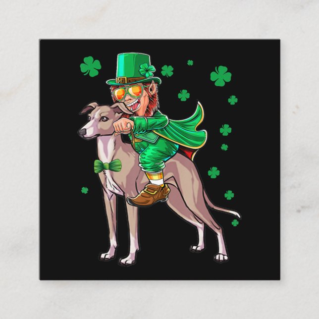 Tarjeta De Visita Cuadrada Leprechaun Italiano Greyhound Shamrock St Patrones (Anverso)
