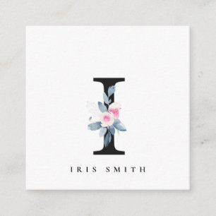 TARJETA DE VISITA CUADRADA LETRA DE NOMBRE DE ALFABETAS FLORALES AZULES DE RU