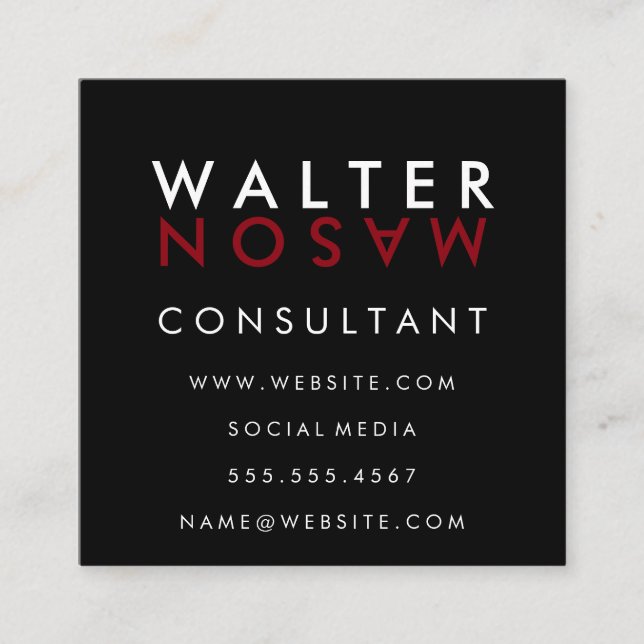 Tarjeta De Visita Cuadrada Letra Flip | Simple (Anverso)