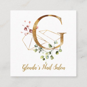 Tarjeta De Visita Cuadrada Letra G con diseño geométrico y las flores del o