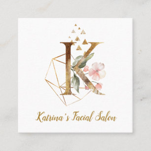 Tarjeta De Visita Cuadrada Letra K con diseño geométrico y las flores del o