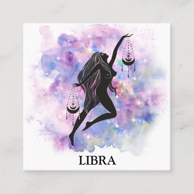 Tarjeta De Visita Cuadrada *~* LIBRA Astrología Zodiaca Lecturas Azul Rosa (Anverso)