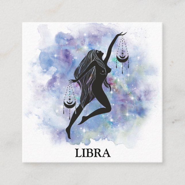 Tarjeta De Visita Cuadrada *~* LIBRA Astrología Zodiaca Lecturas Cósmicas Arc (Anverso)