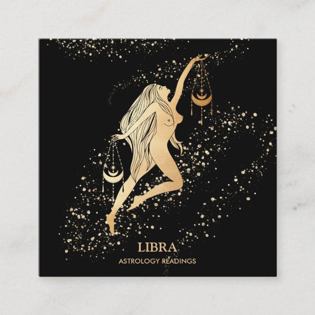 Tarjeta De Visita Cuadrada *~* LIBRA Zodiac Astrología lee oro y negro (Anverso)