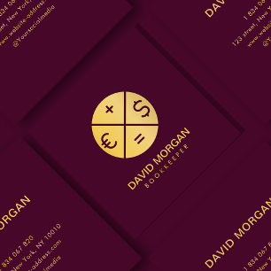 Tarjeta De Visita Cuadrada Librero Profesional Burgundy Y Oro