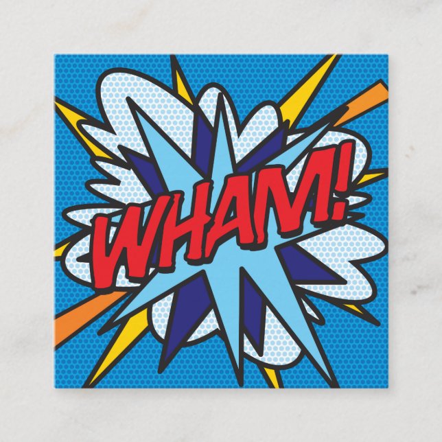 Tarjeta De Visita Cuadrada Libro de Cómic Retro Divertido WHAM (Anverso)