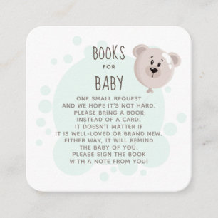 Tarjeta De Visita Cuadrada Libros de Bebé Dulce y Globos de Oso para Bebé