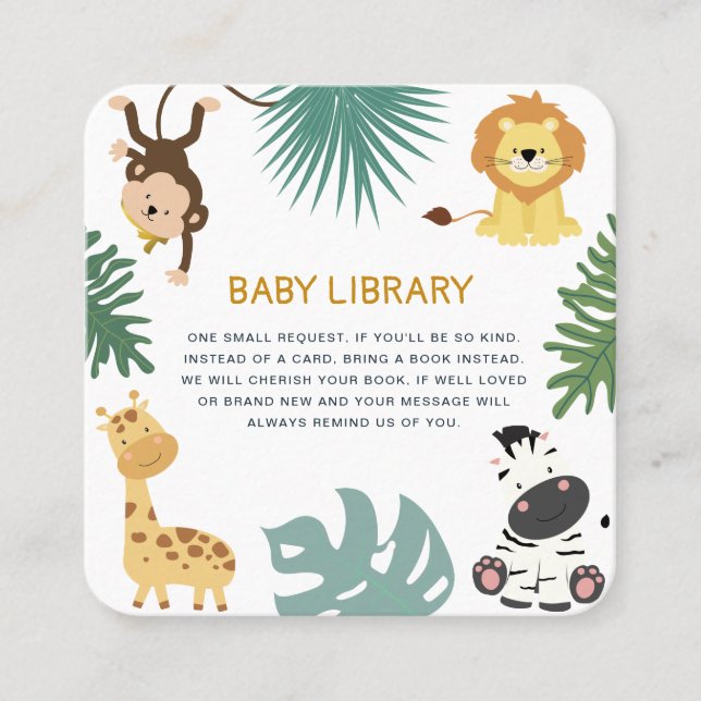 Tarjeta De Visita Cuadrada libros de safari de la selva para bebé (Anverso)