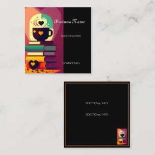 Tarjeta De Visita Cuadrada Libros Y Café
