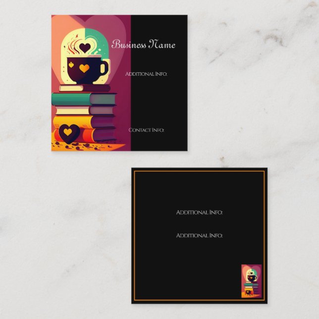 Tarjeta De Visita Cuadrada Libros Y Café (Anverso / Reverso)