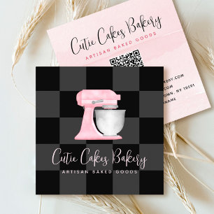 Tarjeta De Visita Cuadrada Licuadora de Cocina Rosa Rubor Código QR Cuadro Ne