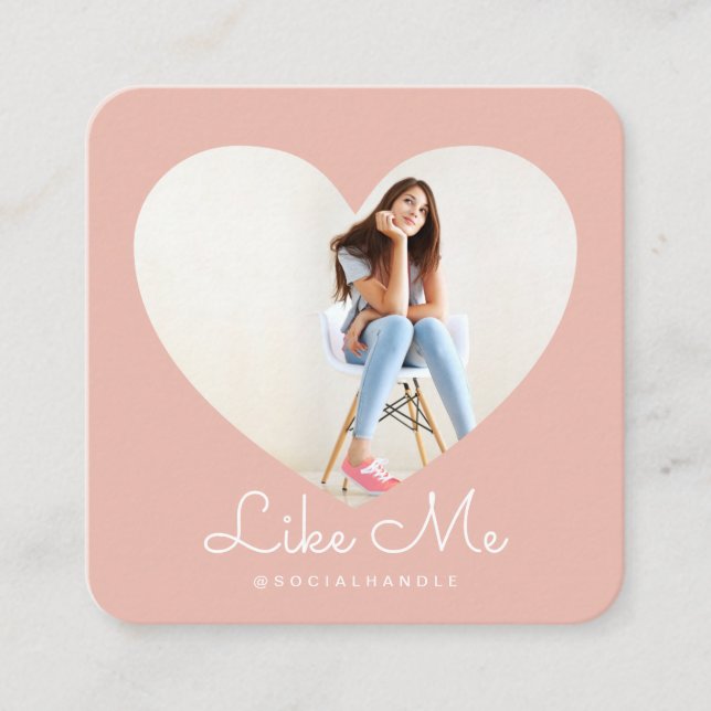 Tarjeta De Visita Cuadrada Like Me Pink Photo Heart Frame Girly Social Media (Anverso)