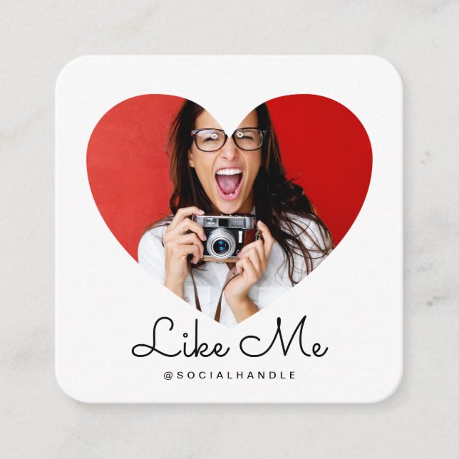 Tarjeta De Visita Cuadrada Like Me White Photo Heart Frame Girly Social Media (Anverso)