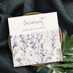 Tarjeta De Visita Cuadrada Lilac Purple Floral Script Earl Stud Holder
