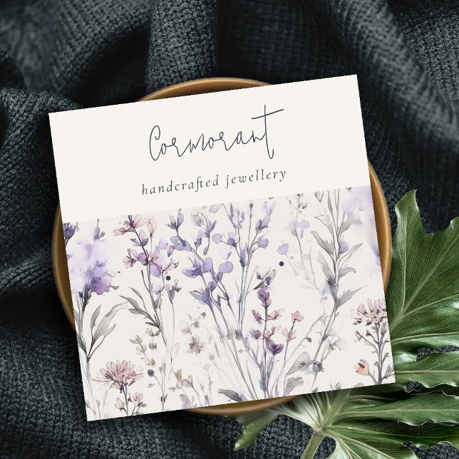 Tarjeta De Visita Cuadrada Lilac Purple Floral Script Earl Stud Holder (Subido por el creador)