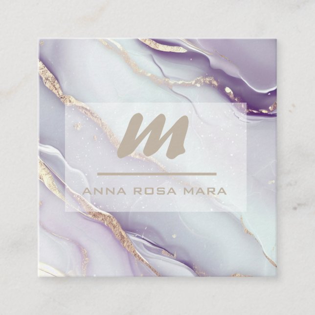 Tarjeta De Visita Cuadrada *~* Lilac QR AP66 Marble Glam Luxe Purpurina inici (Anverso)