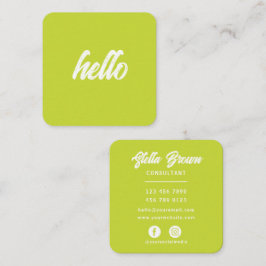 Tarjeta De Visita Cuadrada Lime Green Hello Moda Bold Text