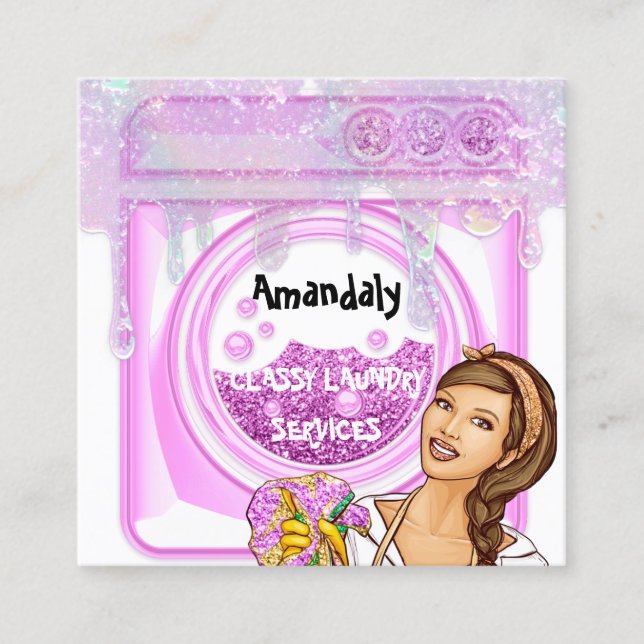 Tarjeta De Visita Cuadrada Limpieza de lavado de ropa Servicio de limpieza de (Anverso)