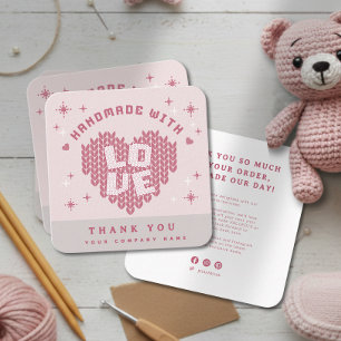 Tarjeta De Visita Cuadrada Lindo Hecho a Mano con Amor Crochet Hilo Gracias