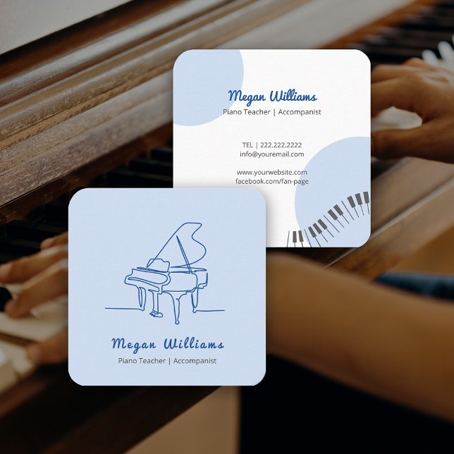 Tarjeta De Visita Cuadrada Line Drawing Grand Piano Teacher Music Lesson (Line Drawing Grand Piano Teacher Music Lesson Square Business Card)