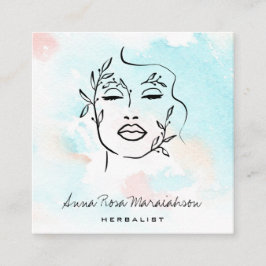 Tarjeta De Visita Cuadrada *~* Línea Art QR Botánica Mujer Vegetación