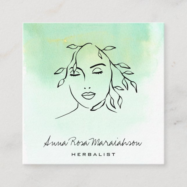 Tarjeta De Visita Cuadrada *~* Línea Botánica Arte QR Vegetación Mujer  (Anverso)