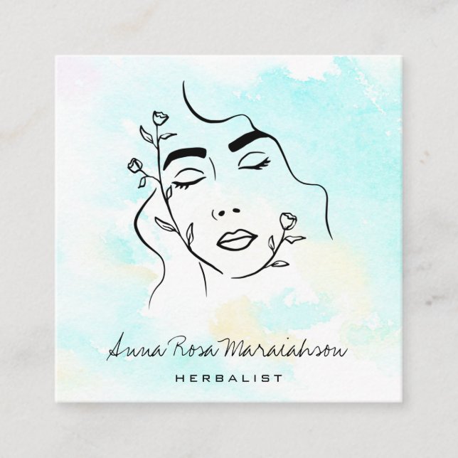 Tarjeta De Visita Cuadrada *~* Línea Botánica Diosa de Arte QR Greenery  (Anverso)