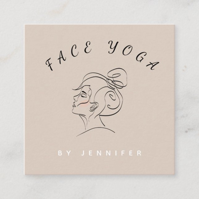 Tarjeta De Visita Cuadrada Línea del instructor de yoga facial dibujada Boho  (Anverso)