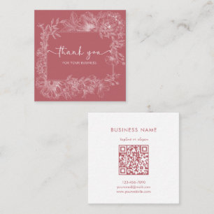 Tarjeta De Visita Cuadrada Línea Floral Simple Código QR Rojo Polvoriento Gra