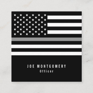 Tarjeta De Visita Cuadrada Línea gris fina bandera americana del oficial
