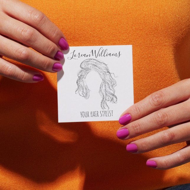 Tarjeta De Visita Cuadrada Línea minimalista Art Larga Wavy Natural Hair Styl (Subido por el creador)