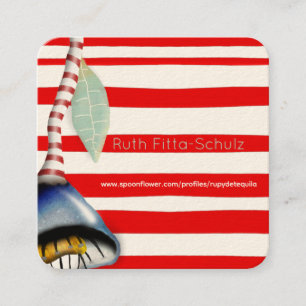 Tarjeta De Visita Cuadrada Línea roja flor azul Rupydetequila spoonflower