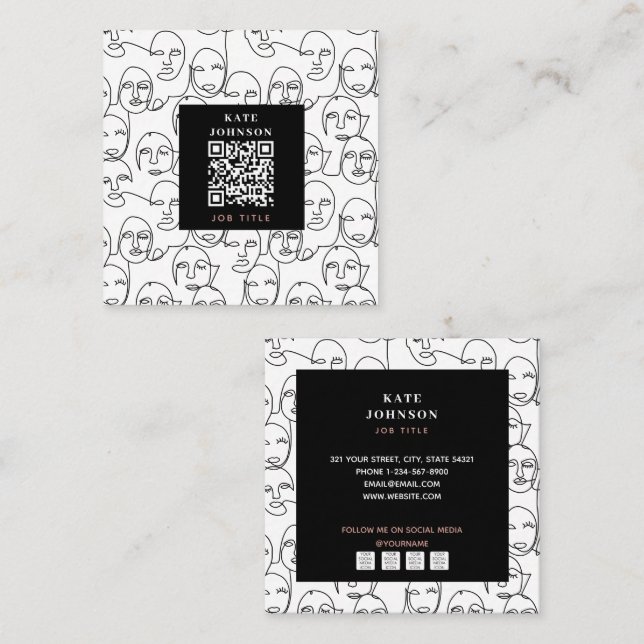 Tarjeta De Visita Cuadrada Líneas abstractas modernas se enfrentan a una líne (Anverso / Reverso)