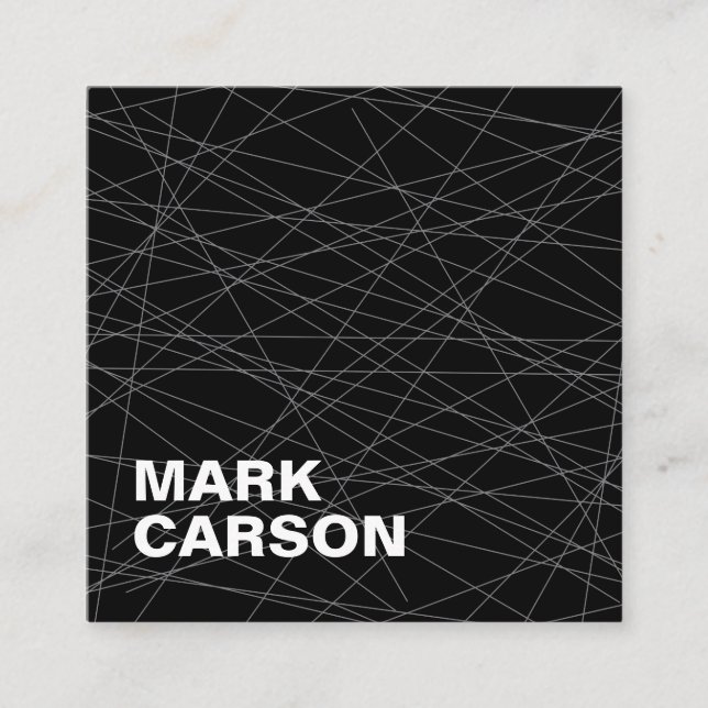 Tarjeta De Visita Cuadrada Líneas de movimiento modernas y audaces, negro pro (Anverso)