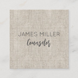 Tarjeta De Visita Cuadrada Linen Fabric Natural NAME Office No horario