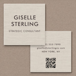 Tarjeta De Visita Cuadrada Linen QR Code Modern Minimal Typography 