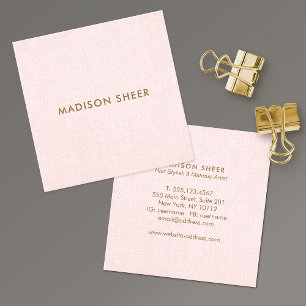Tarjeta De Visita Cuadrada Lino rosa simple y moderno, salón de belleza