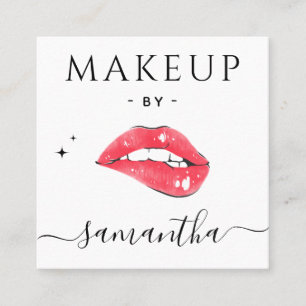 Tarjeta De Visita Cuadrada Lip Biting & Sparkles Makeup Artista Código Qr Soc
