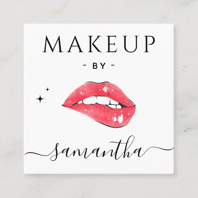 Tarjeta De Visita Cuadrada Lip Biting & Sparkles Makeup Artista Código Qr Soc (Anverso)
