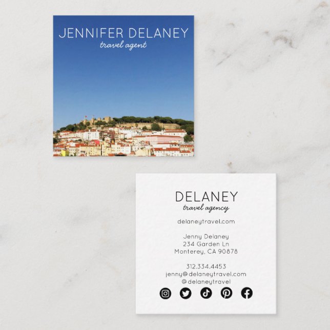 Tarjeta De Visita Cuadrada Lisboa Portugal Ciudad Europa Foto Turismo fotográ (Anverso / Reverso)