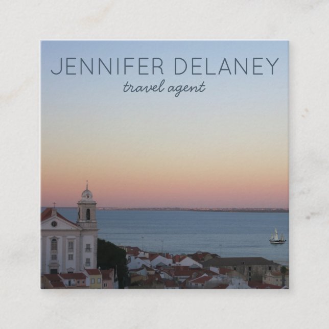Tarjeta De Visita Cuadrada Lisboa Portugal Turismo por la foto del sol (Anverso)